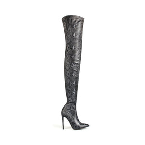 Thigh High Over The Knee Boots Snakeskin Pointed Toe_allurelane