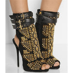 Gold Rivets Embellished Ankle Boots_allurelane